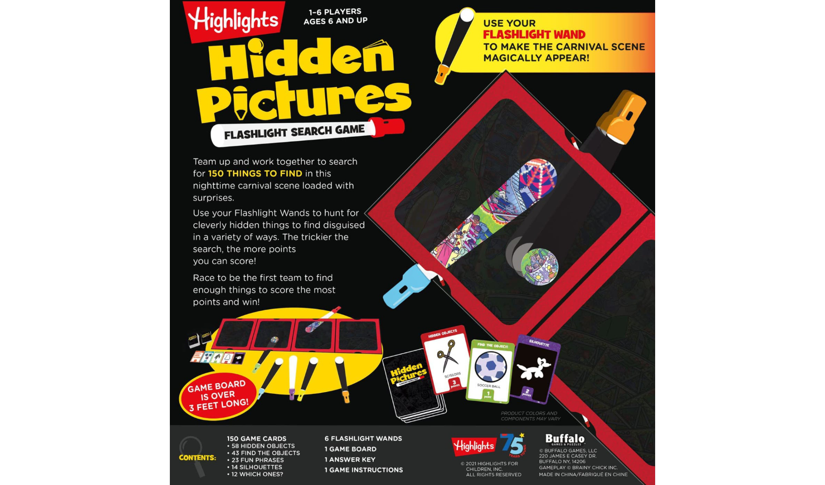 Highlights Hidden Pictures Game Box Back showing how to play and oversized board