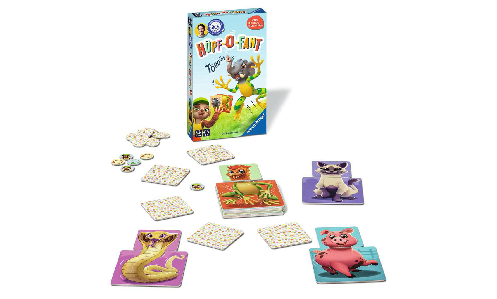 Hupo-o-fant game showing multiple animals with correctly paired heads and bodies, and the center pair is mismatched so the head is different from the body.