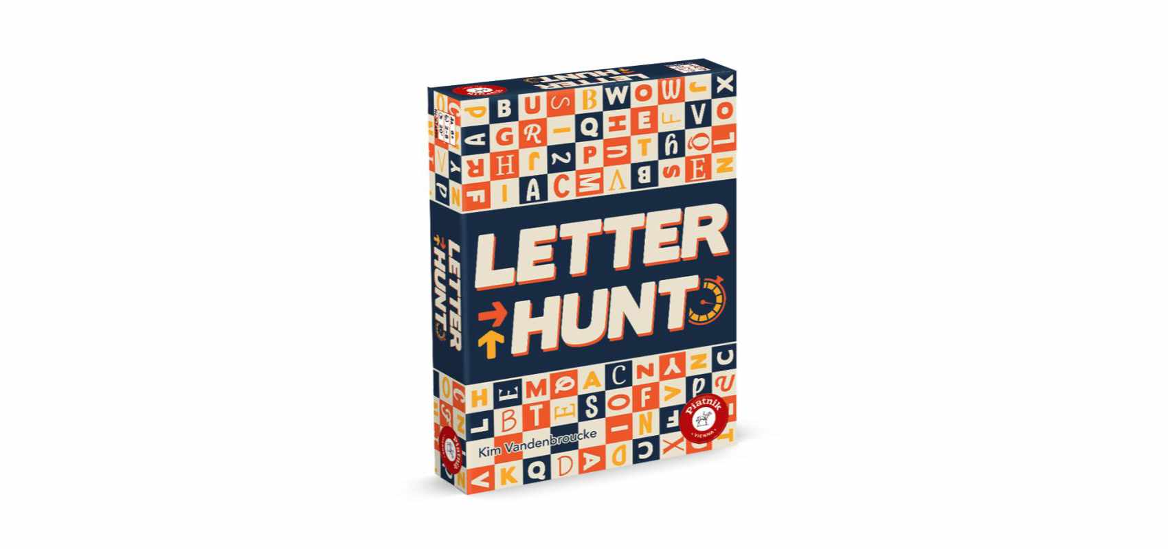 Letter Hunt Tall game box showing lots of letters in different fonts and facing different directions in a grid behind the game title